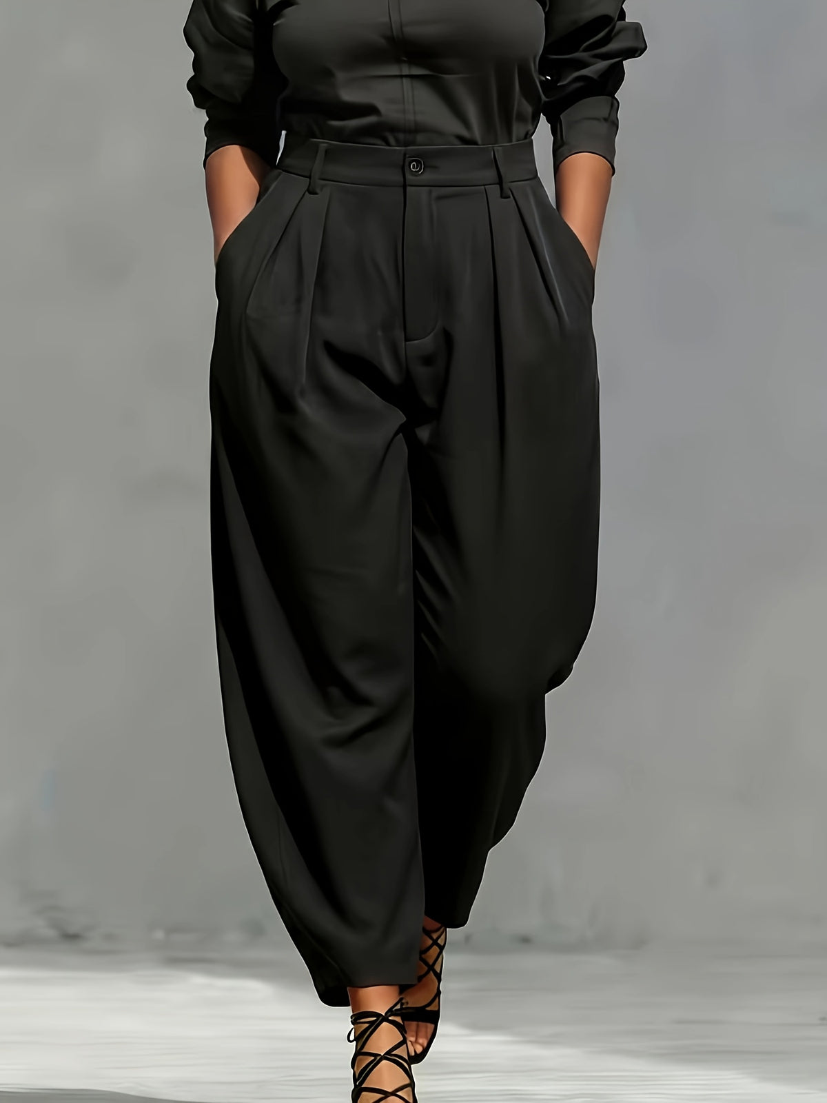 Pantalon à pinces grande taille — Noir ou sable, dos élastiqué