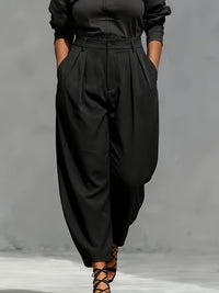 Pantalon à pinces grande taille — Noir ou sable, dos élastiqué