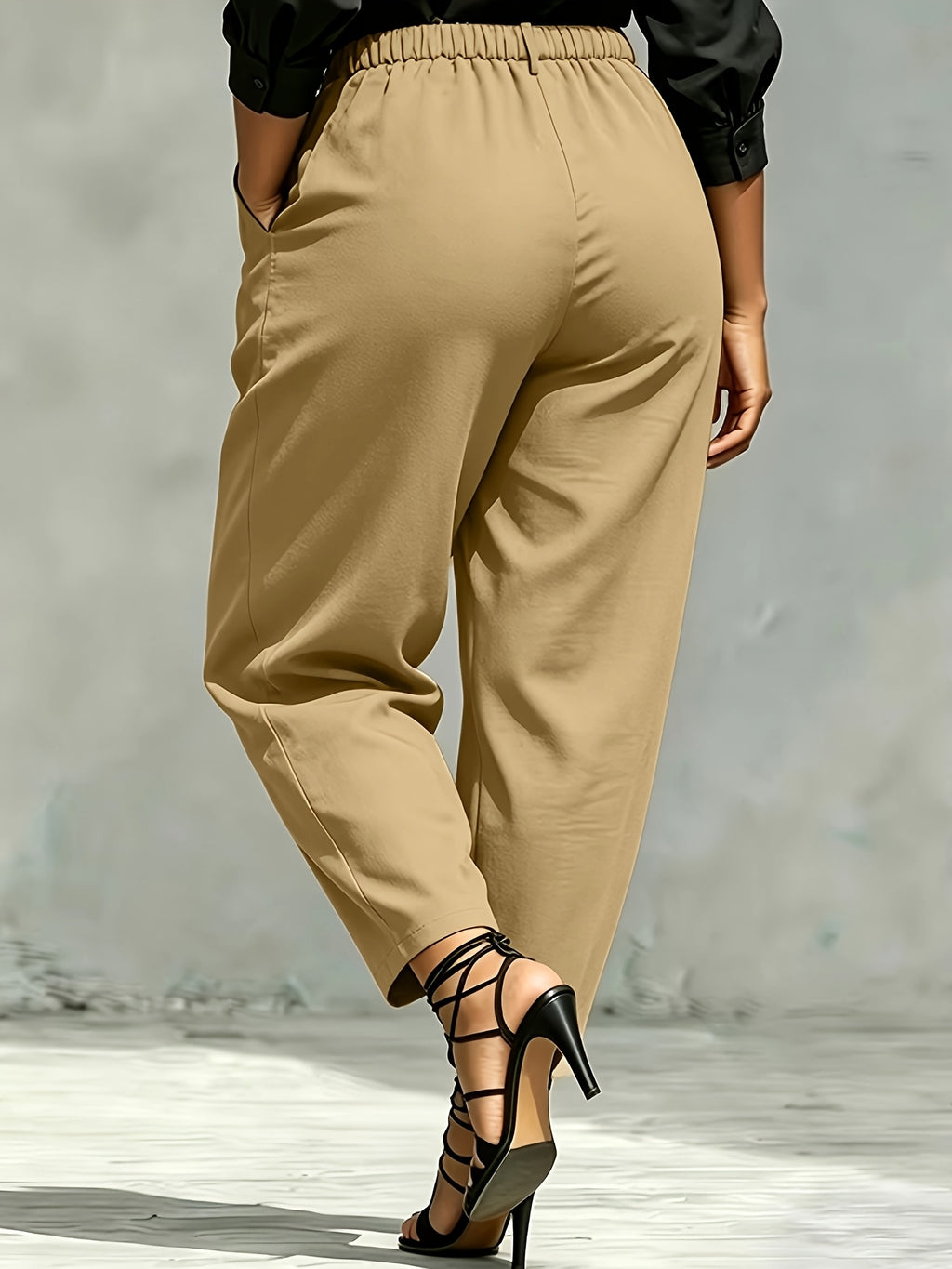 Pantalon à pinces grande taille — Noir ou sable, dos élastiqué