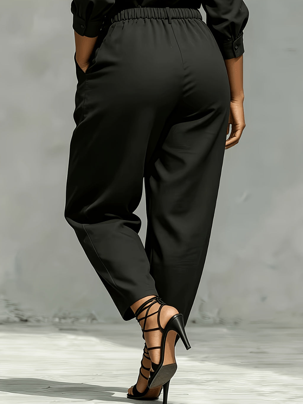 Pantalon à pinces grande taille — Noir ou sable, dos élastiqué