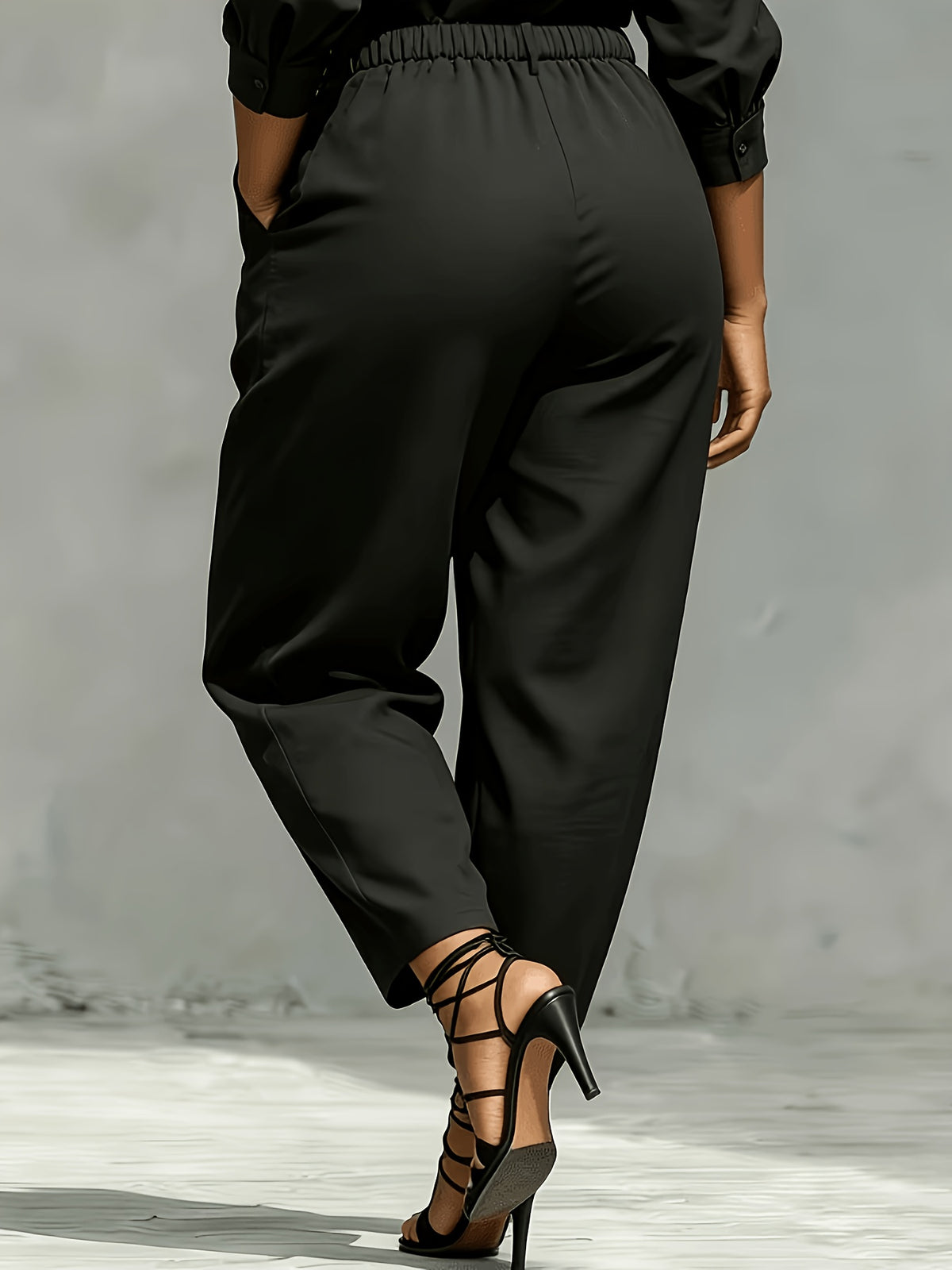 Pantalon à pinces grande taille — Noir ou sable, dos élastiqué