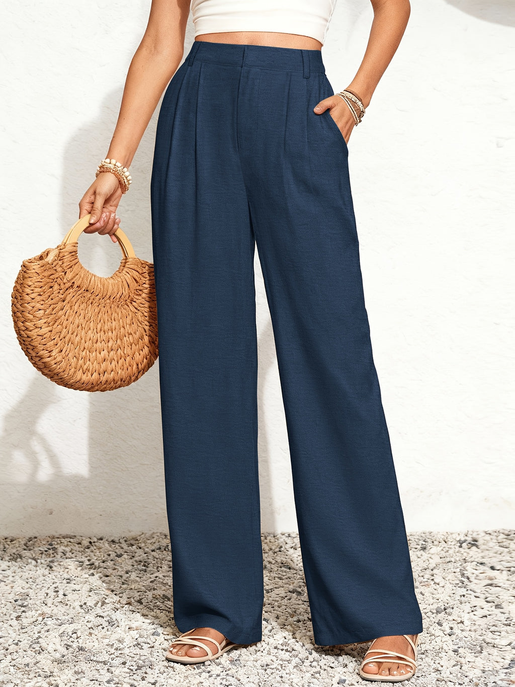 Pantalon beige clair grande taille — Dos semi-élastique