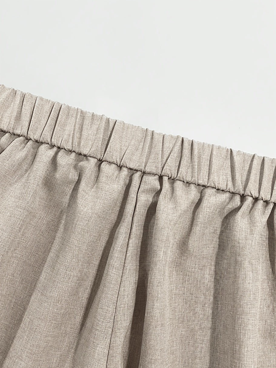 Pantalon beige grande taille — Liseré brun et plis larges