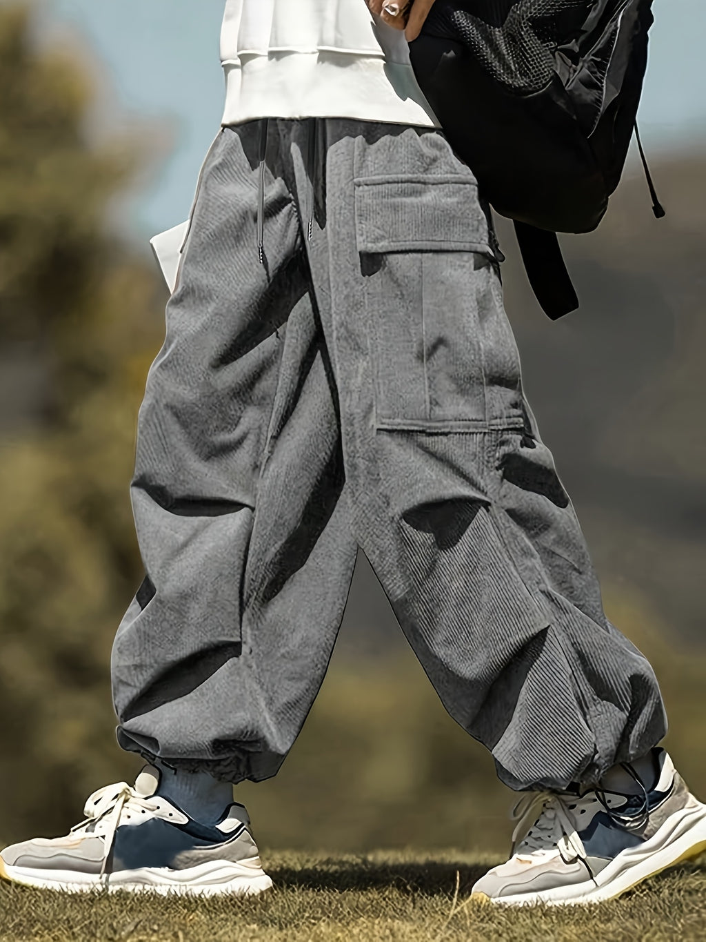 Pantalon en velours grande taille — Cargo côtelé à cordon