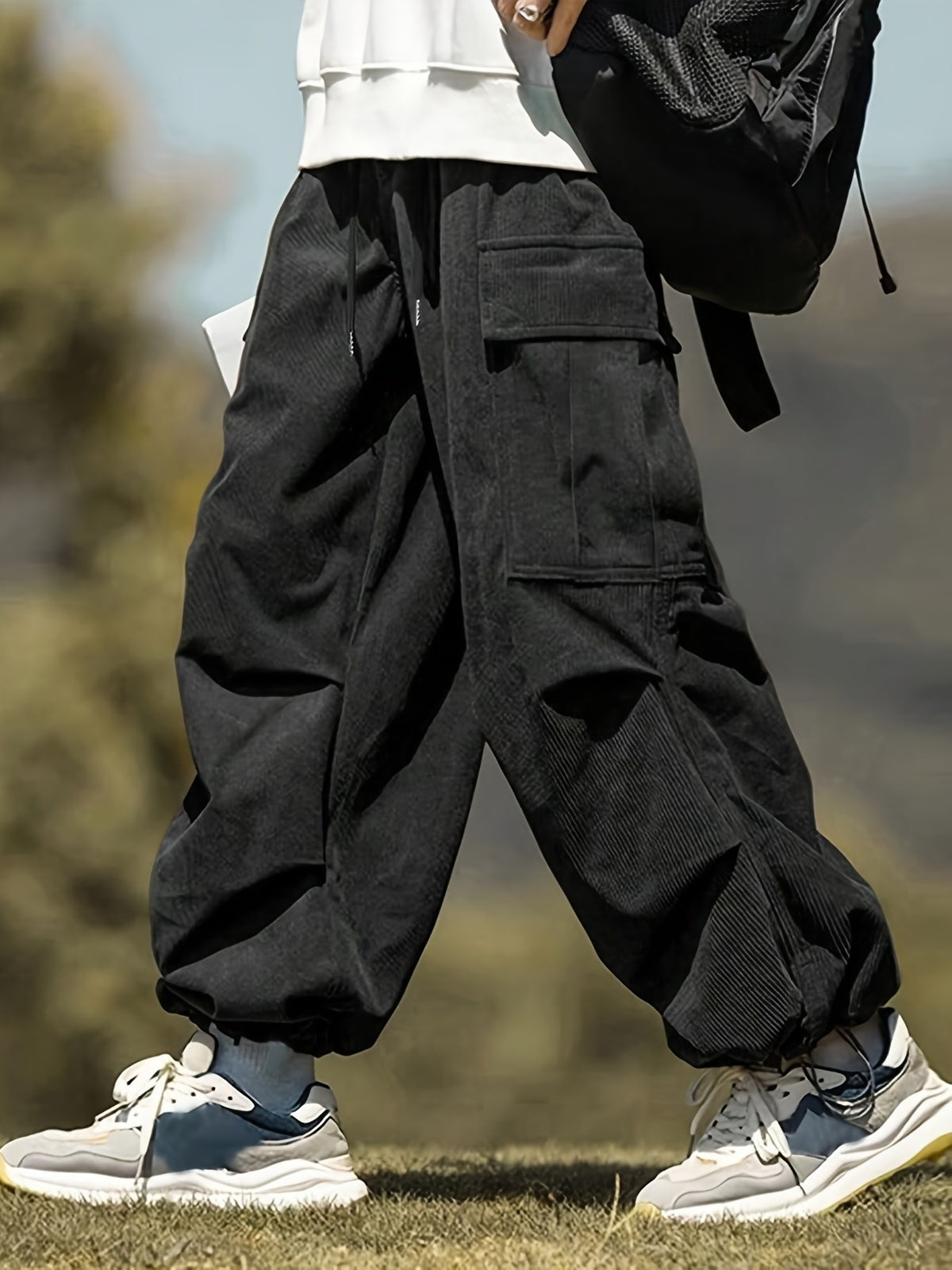 Pantalon en velours grande taille — Cargo côtelé à cordon