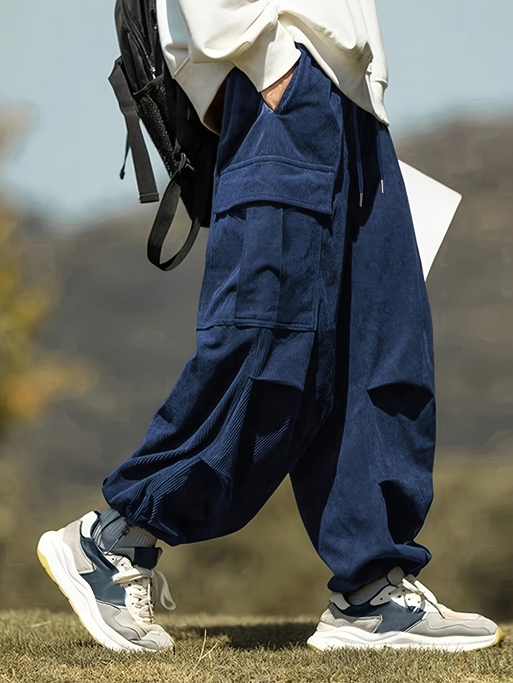 Pantalon en velours grande taille — Cargo côtelé à cordon