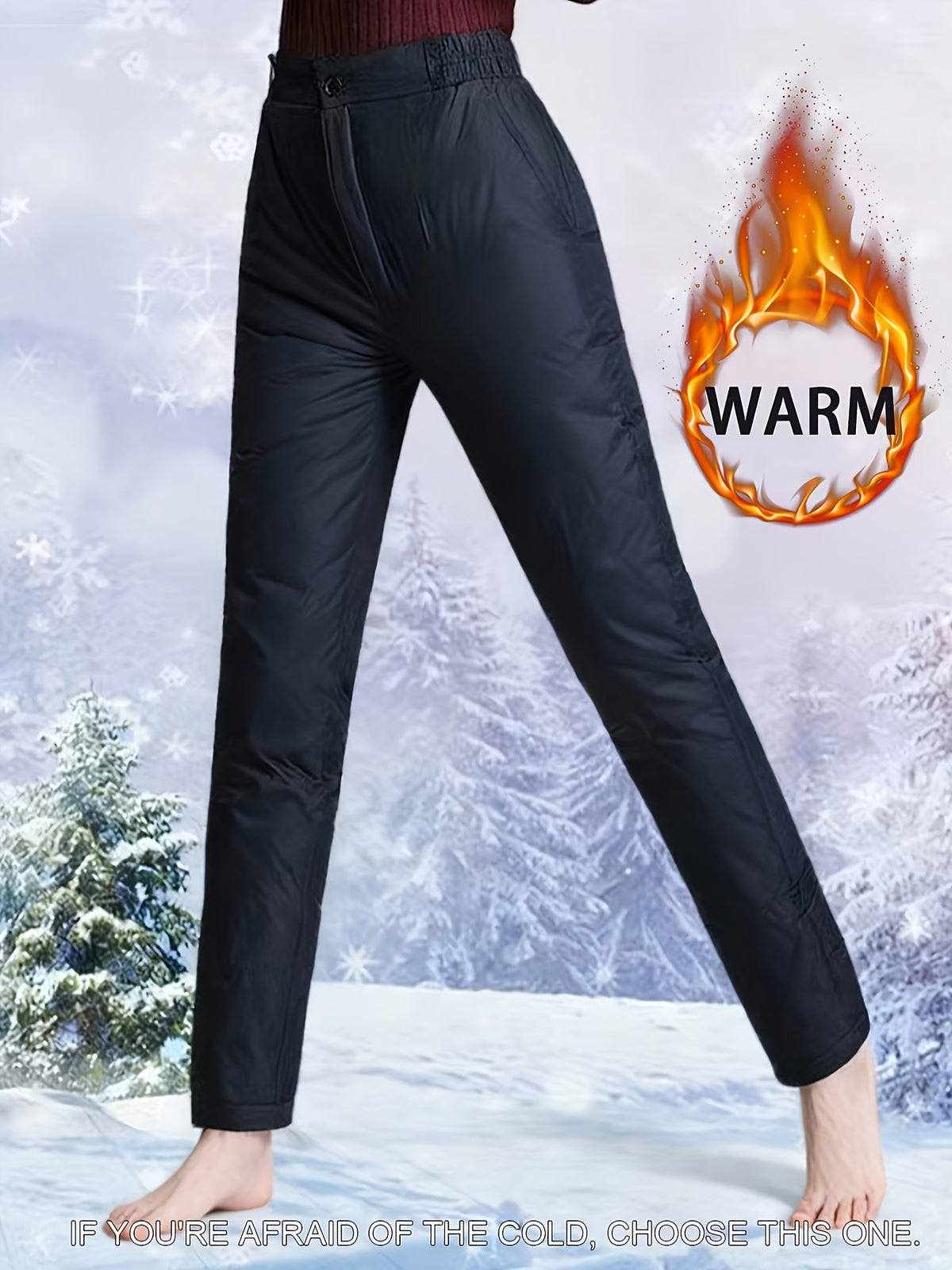 Pantalon chaud grande taille — Matelassé à taille haute élastique