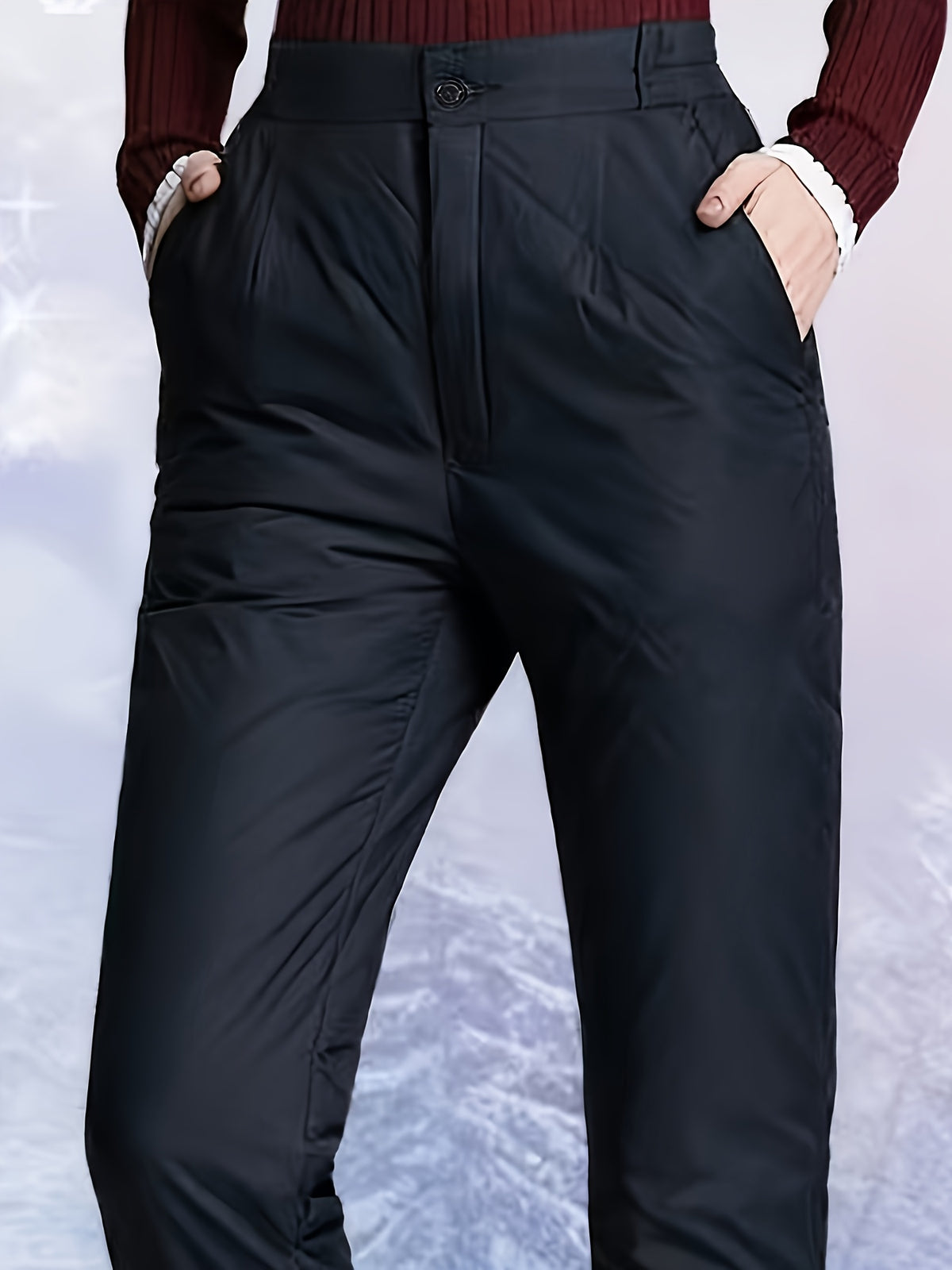 Pantalon chaud grande taille — Matelassé à taille haute élastique