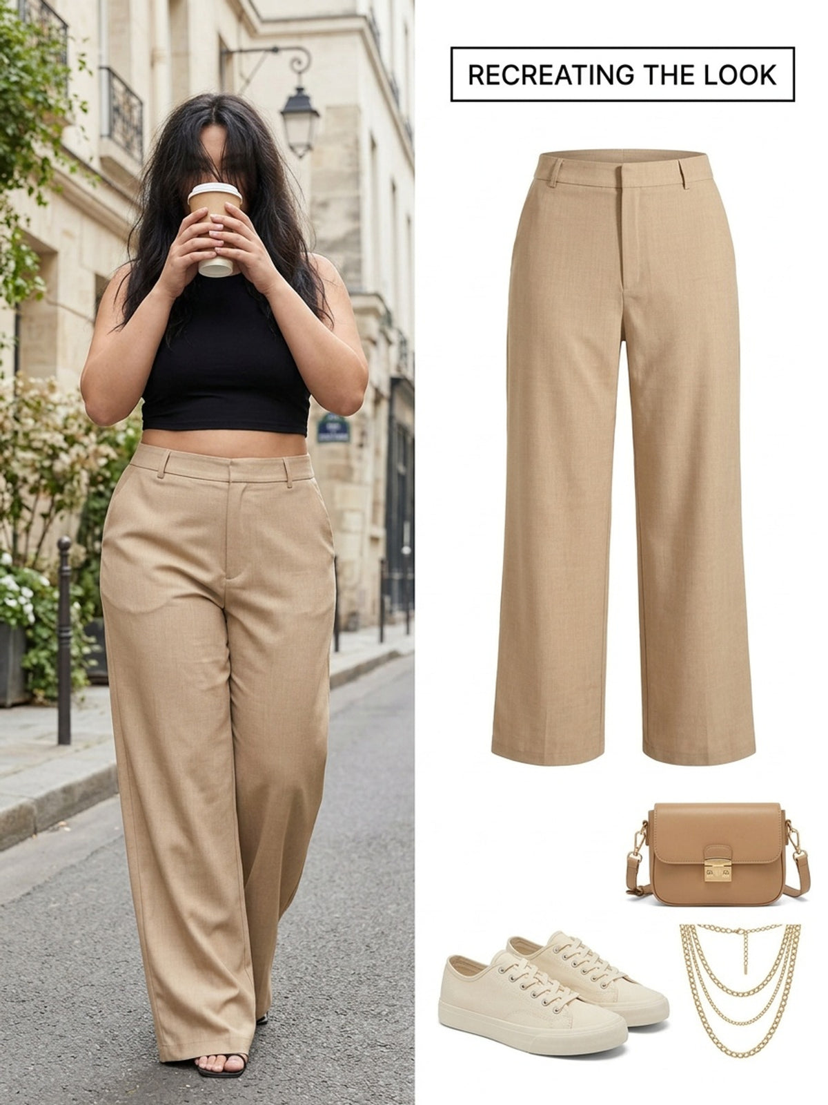 Pantalon chic grande taille — Beige sable, large et droit