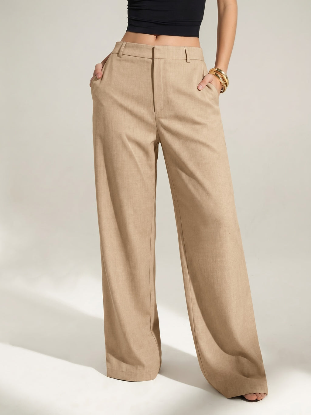 Pantalon chic grande taille — Beige sable, large et droit