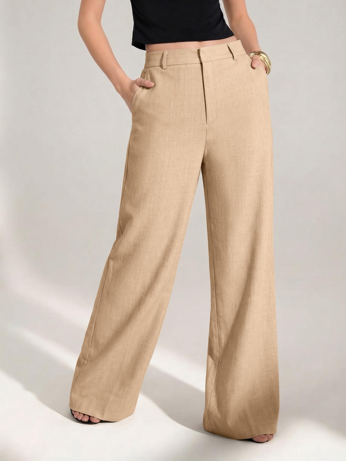 Pantalon chic grande taille — Beige sable, large et droit