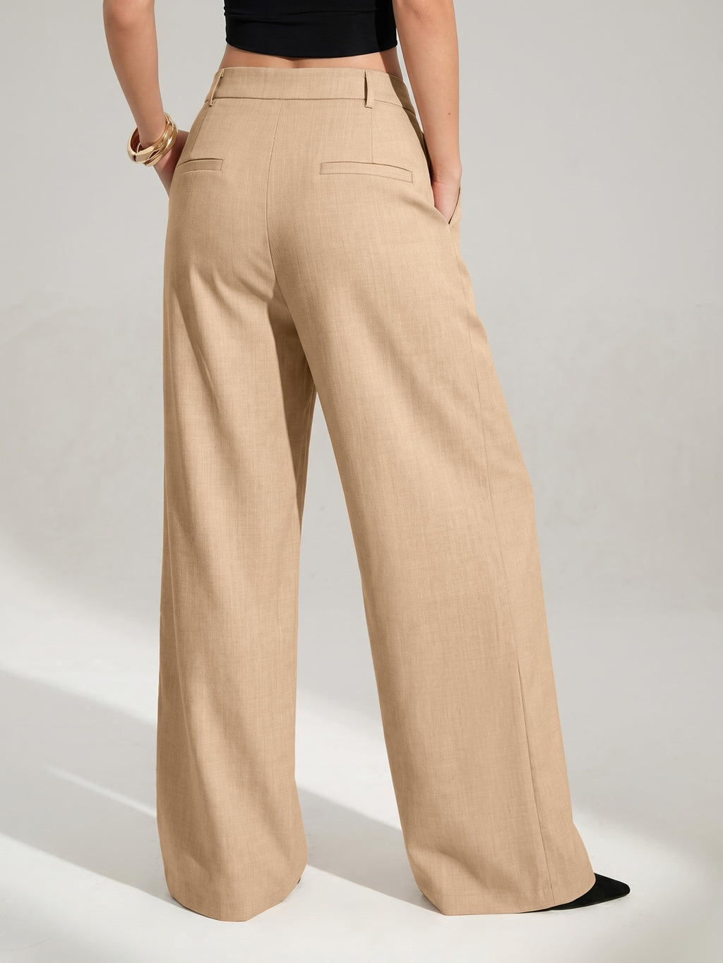 Pantalon chic grande taille — Beige sable, large et droit