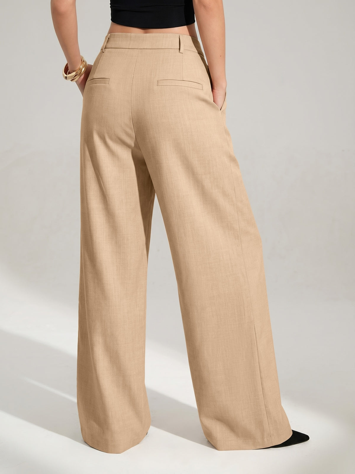Pantalon chic grande taille — Beige sable, large et droit