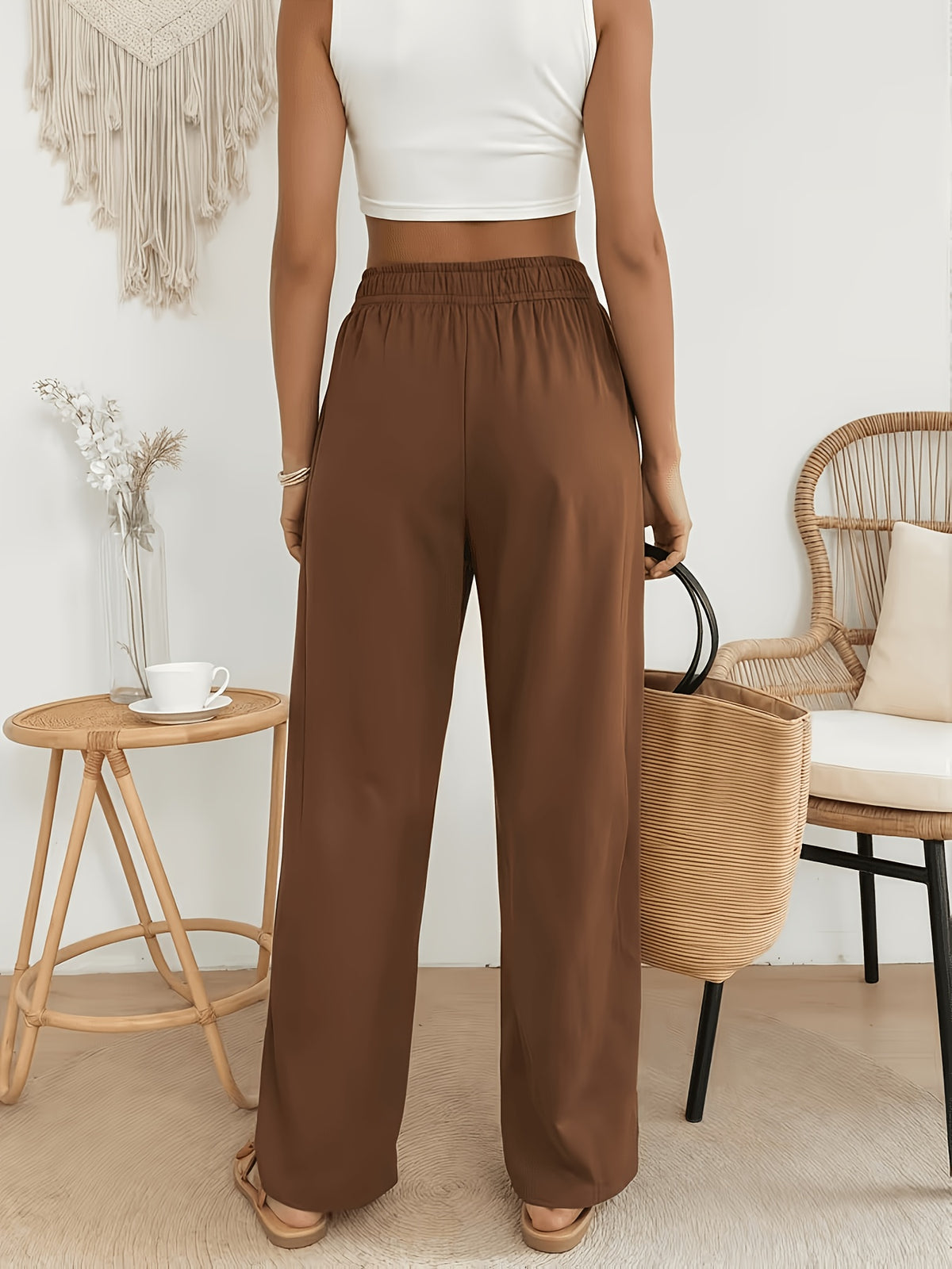 Pantalon en coton grande taille — Noir crêpé, jambe droite