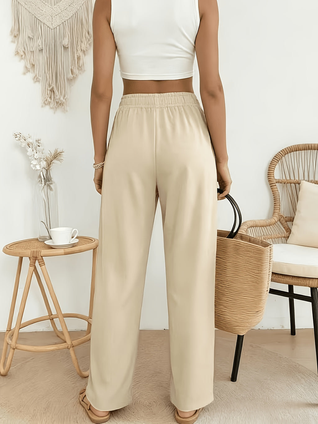 Pantalon en coton grande taille — Noir crêpé, jambe droite