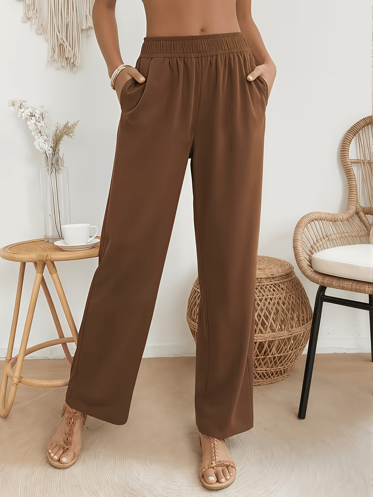 Pantalon en coton grande taille — Noir crêpé, jambe droite