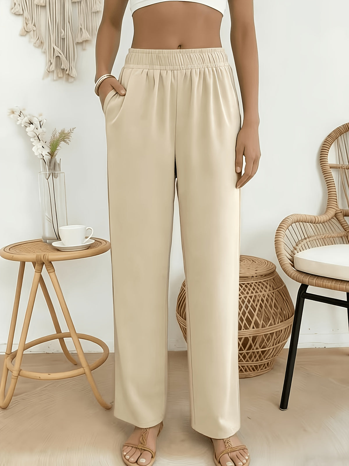 Pantalon en coton grande taille — Noir crêpé, jambe droite