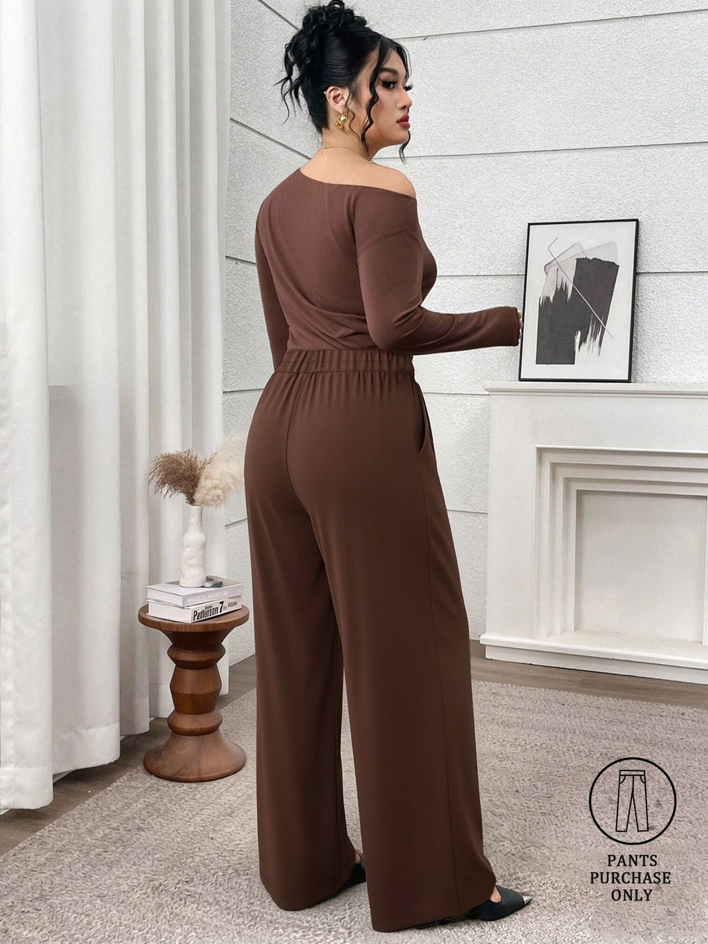 Pantalon grande taille — Jersey brun à poches profondes