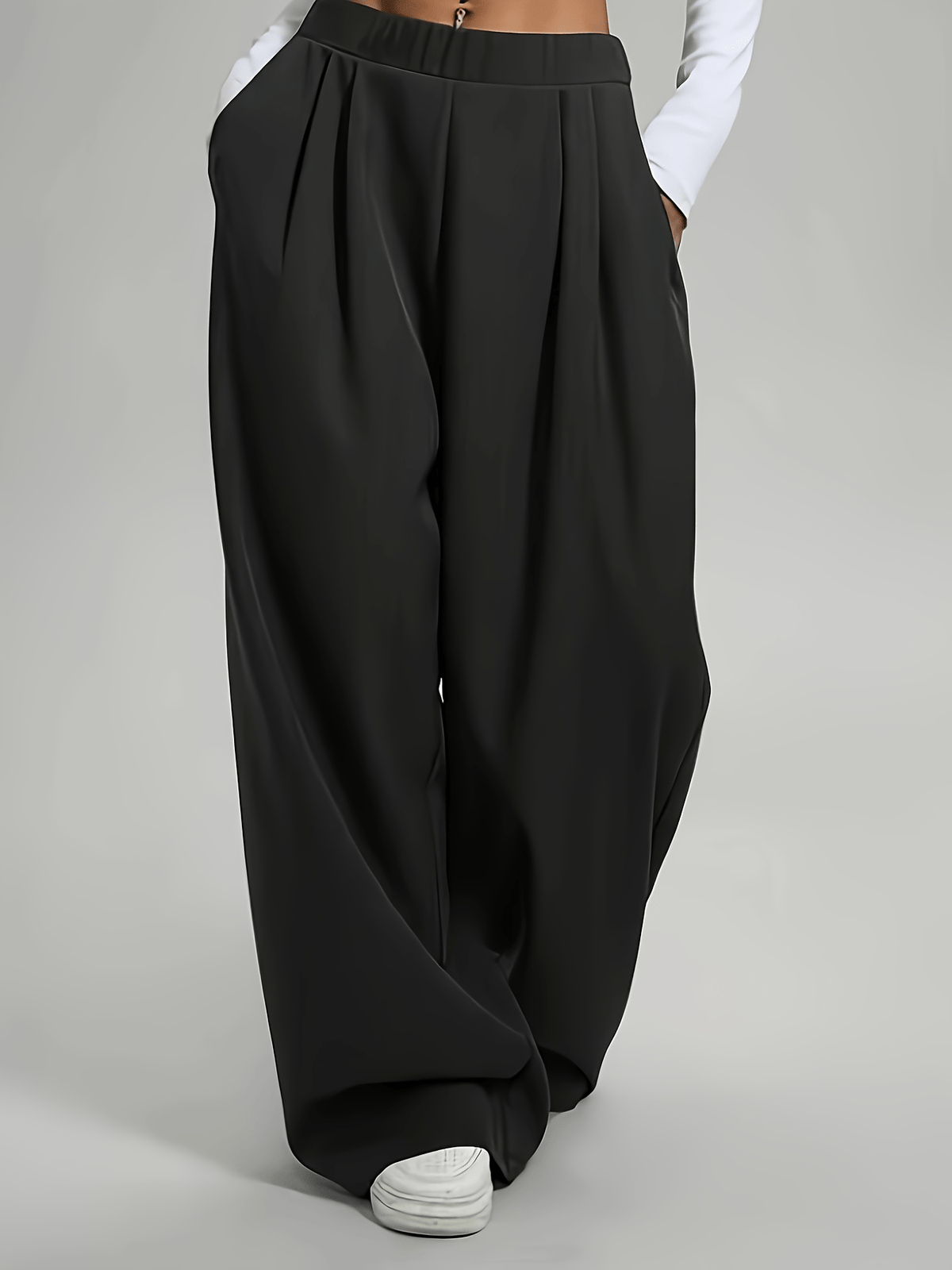 Pantalon taille haute grande taille — Plis creux, jambe ample