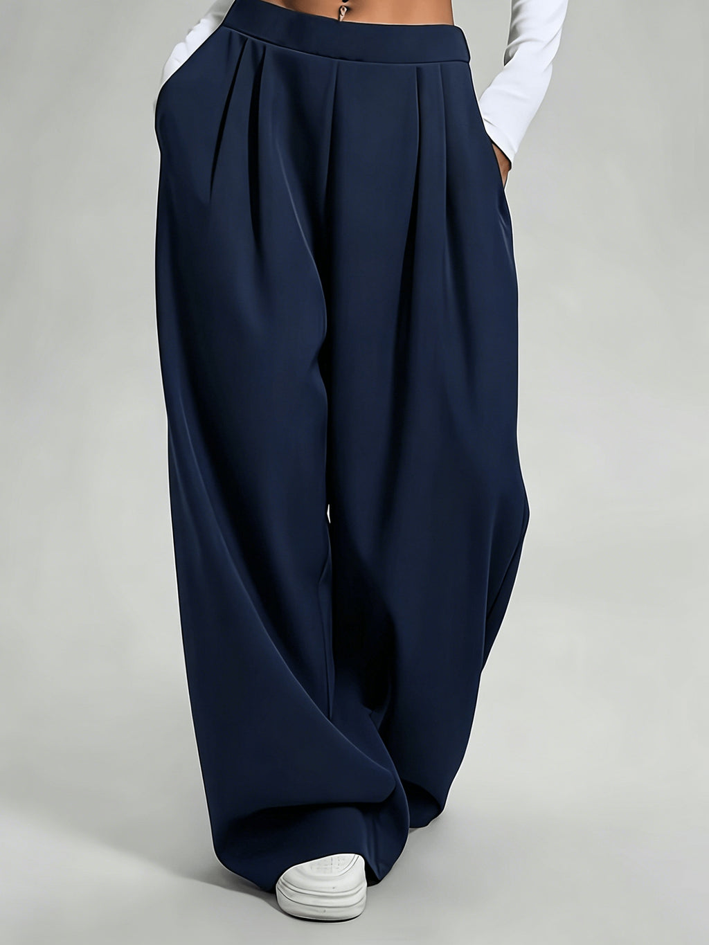 Pantalon taille haute grande taille — Plis creux, jambe ample