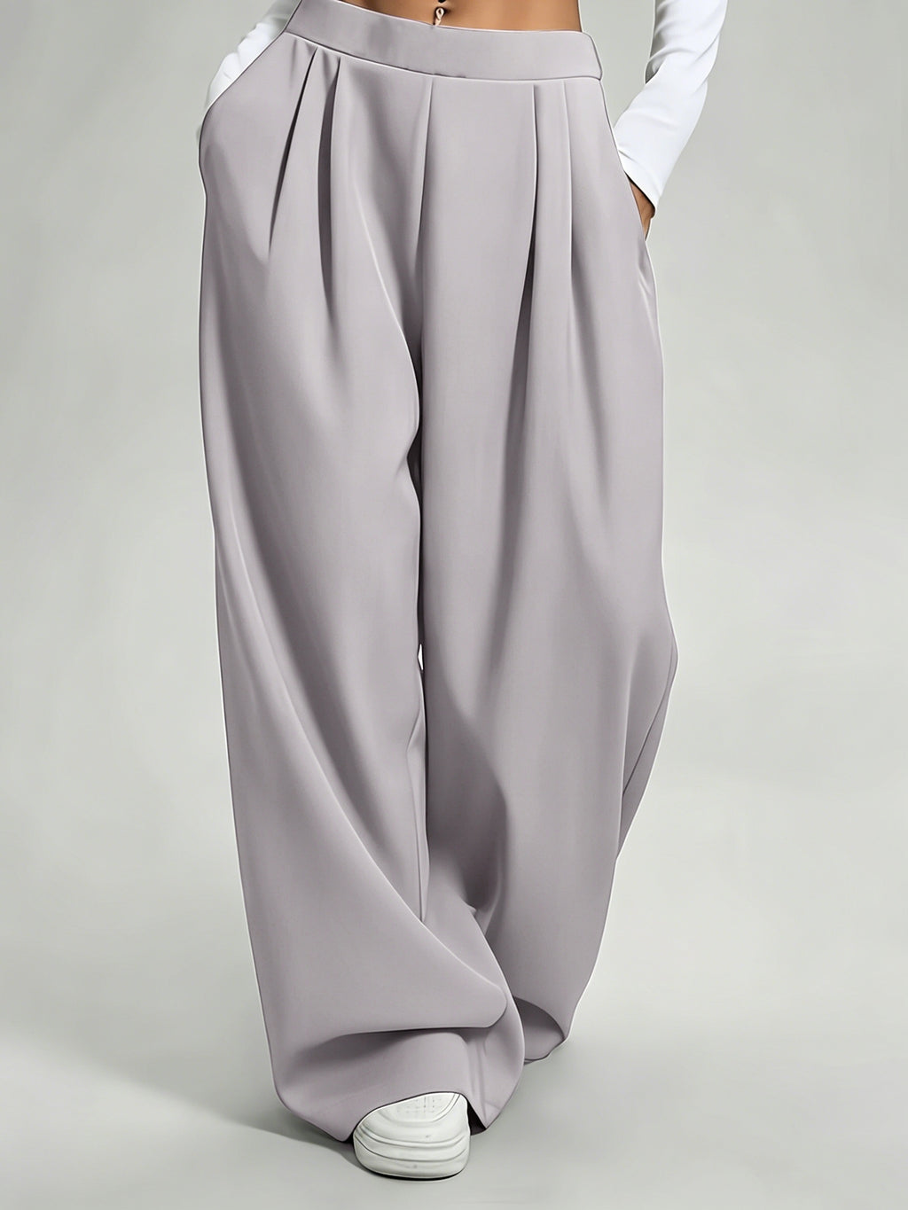 Pantalon taille haute grande taille — Plis creux, jambe ample