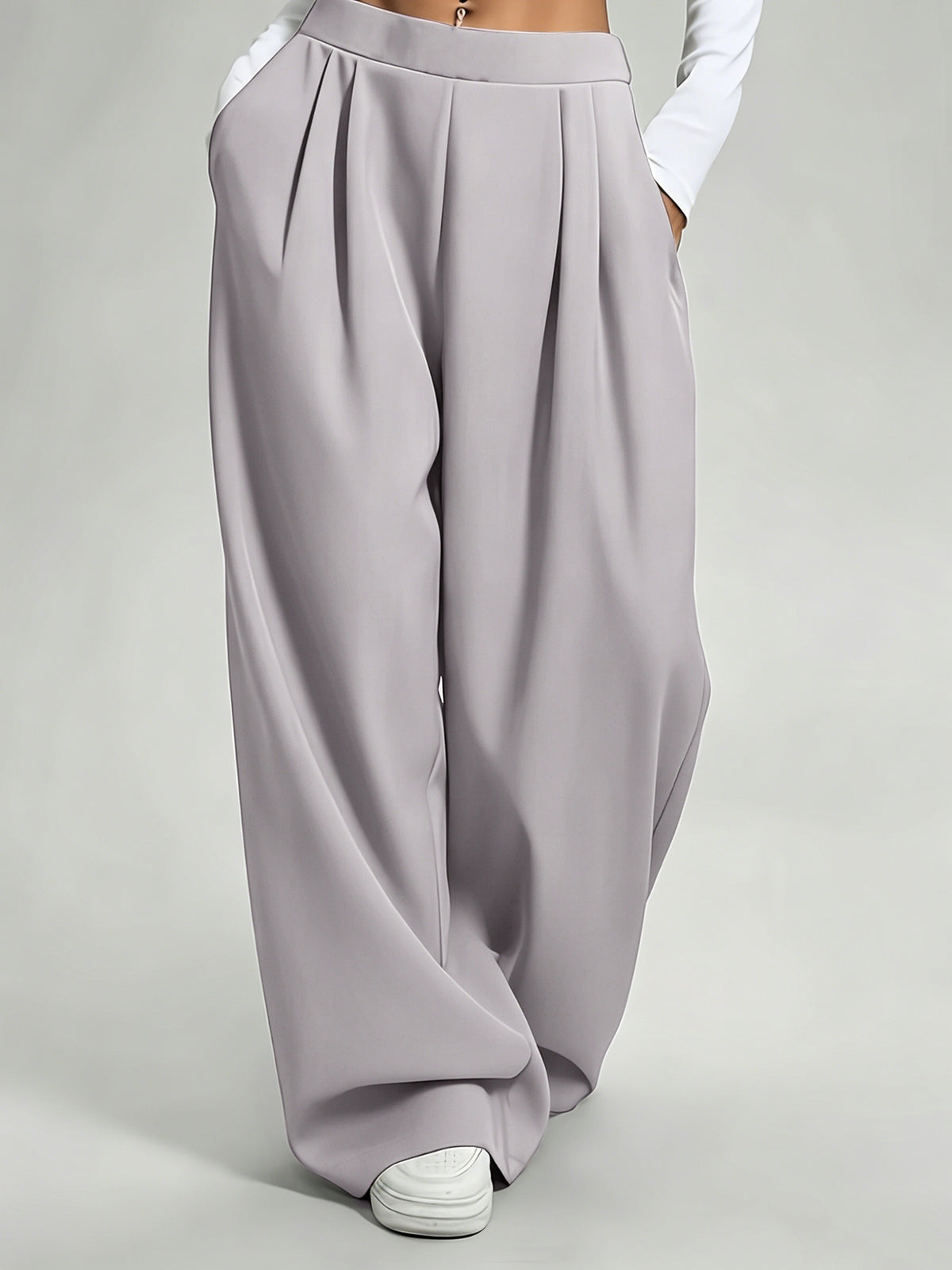 Pantalon taille haute grande taille — Plis creux, jambe ample