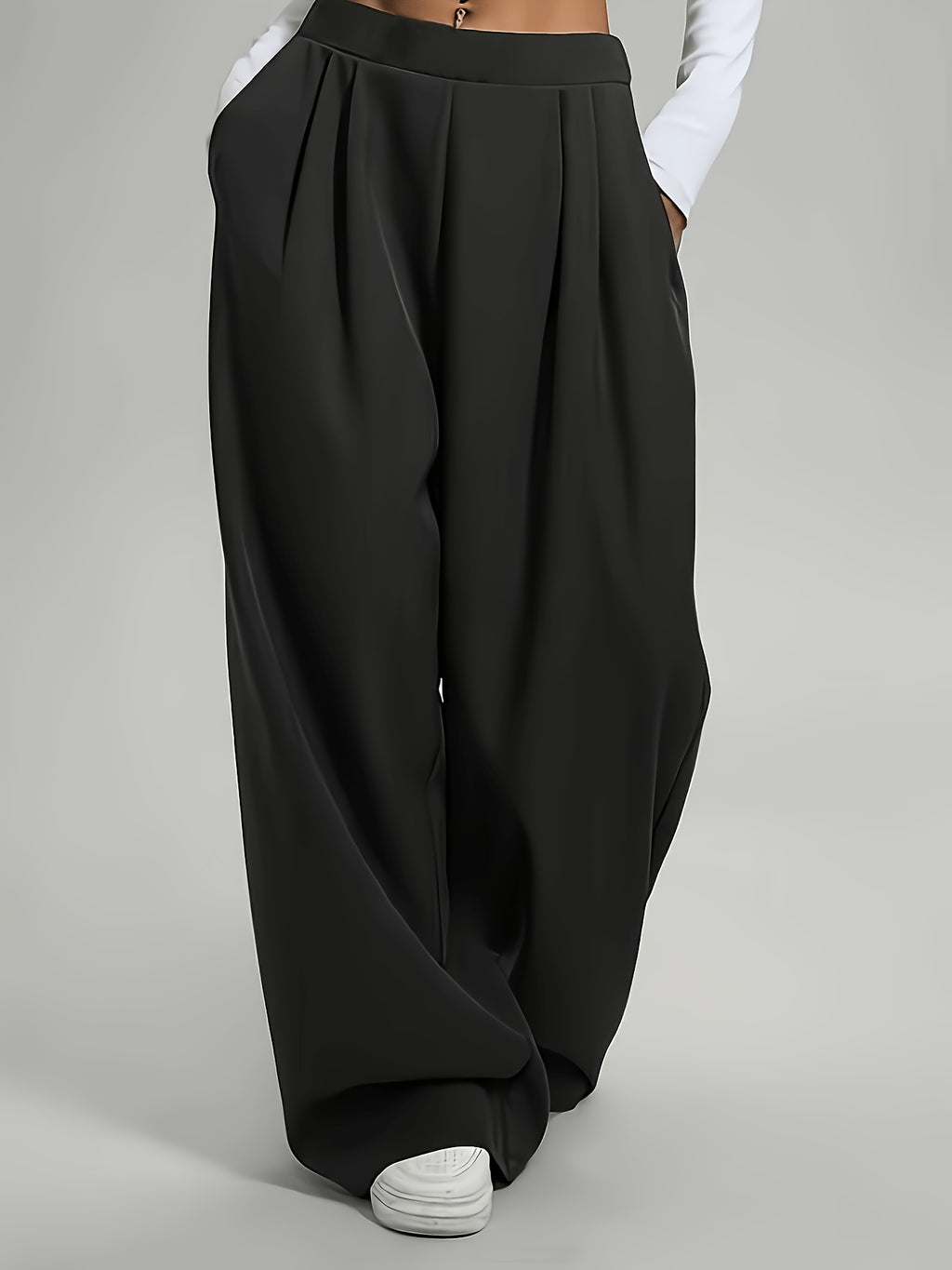 Pantalon taille haute grande taille — Plis creux, jambe ample