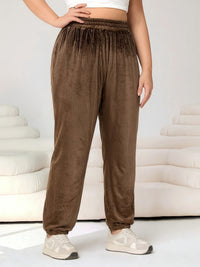 Pantalon de sport grande taille — Jogging en velours brun