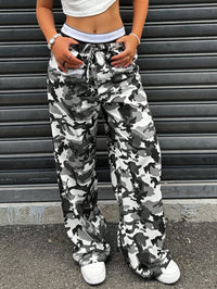 Pantalon large grande taille — Camo blanc, ceinture bord-côte