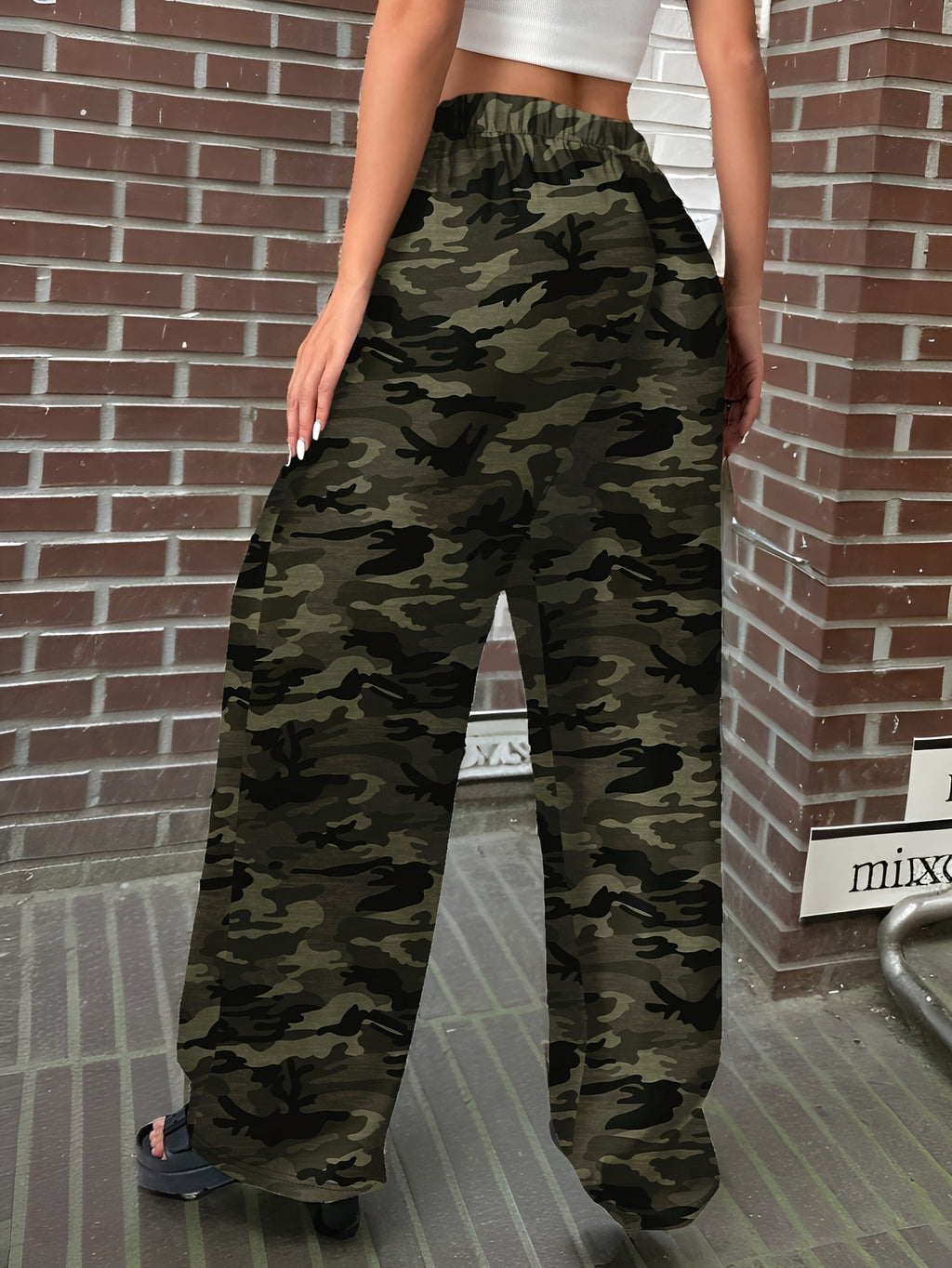 Pantalon large grande taille — Kaki militaire et cordon noué