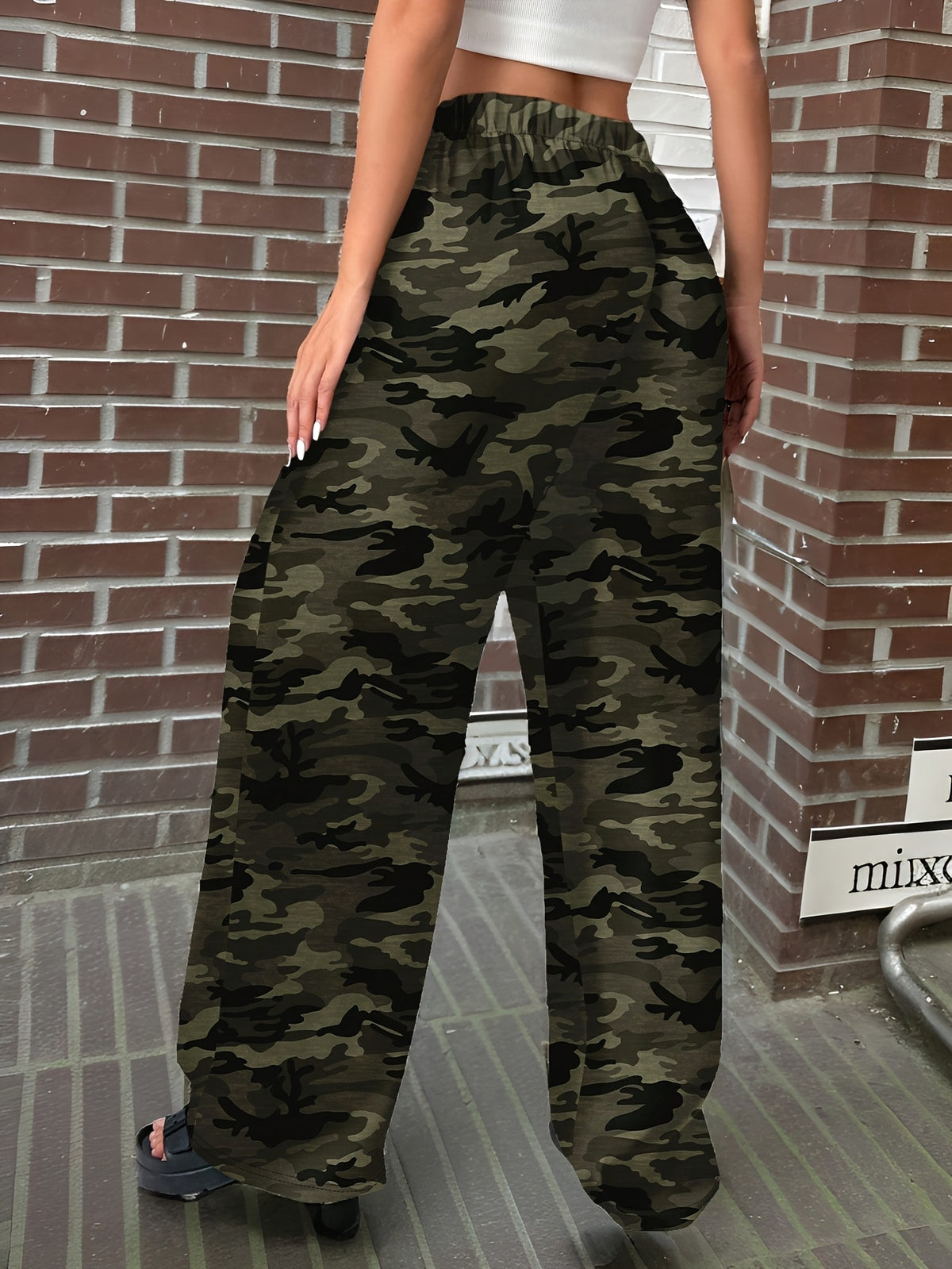 Pantalon large grande taille — Kaki militaire et cordon noué