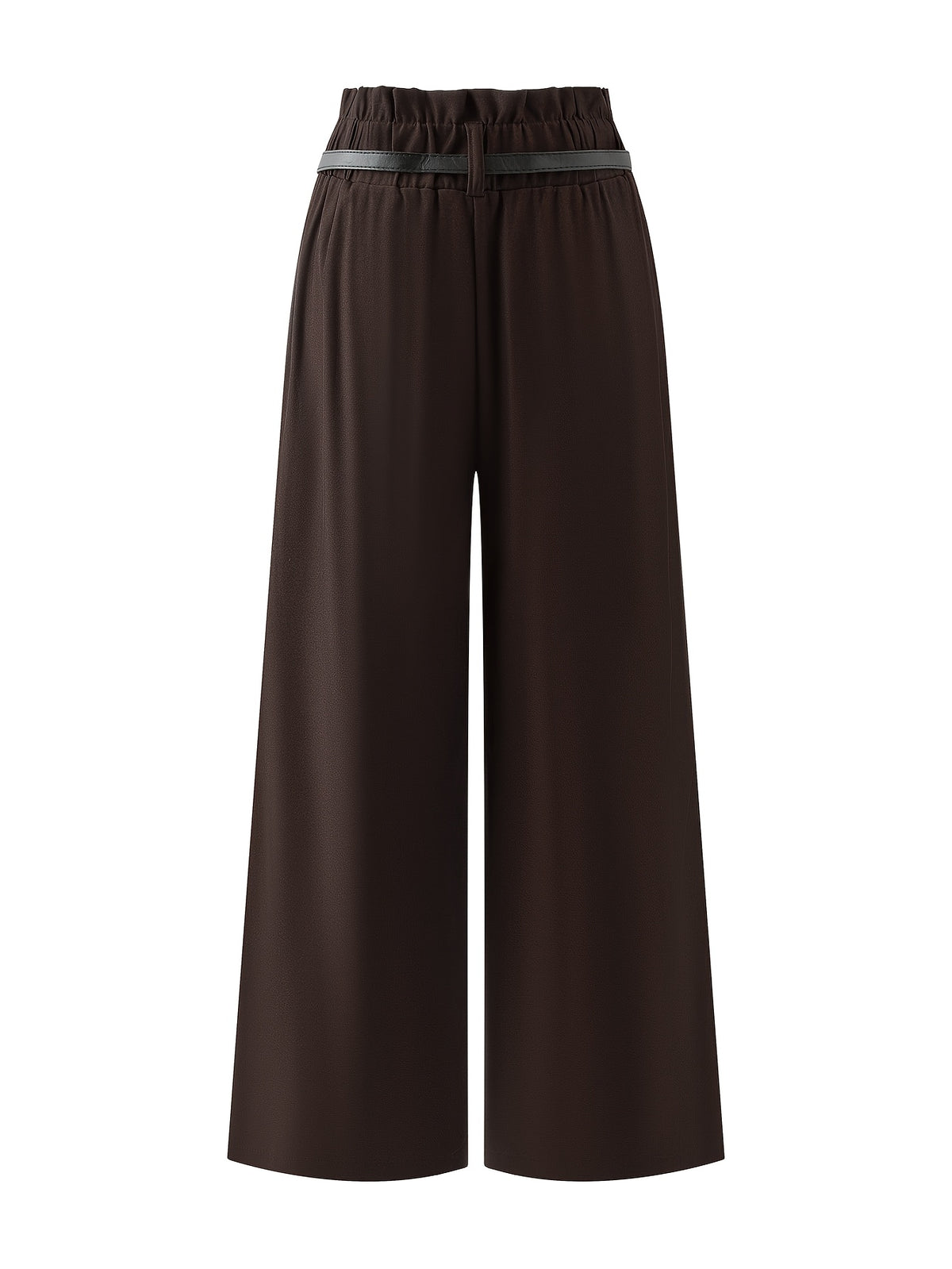 Pantalon large grande taille — Sergé brun chocolat froncé