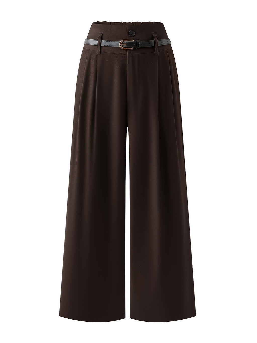 Pantalon large grande taille — Sergé brun chocolat froncé