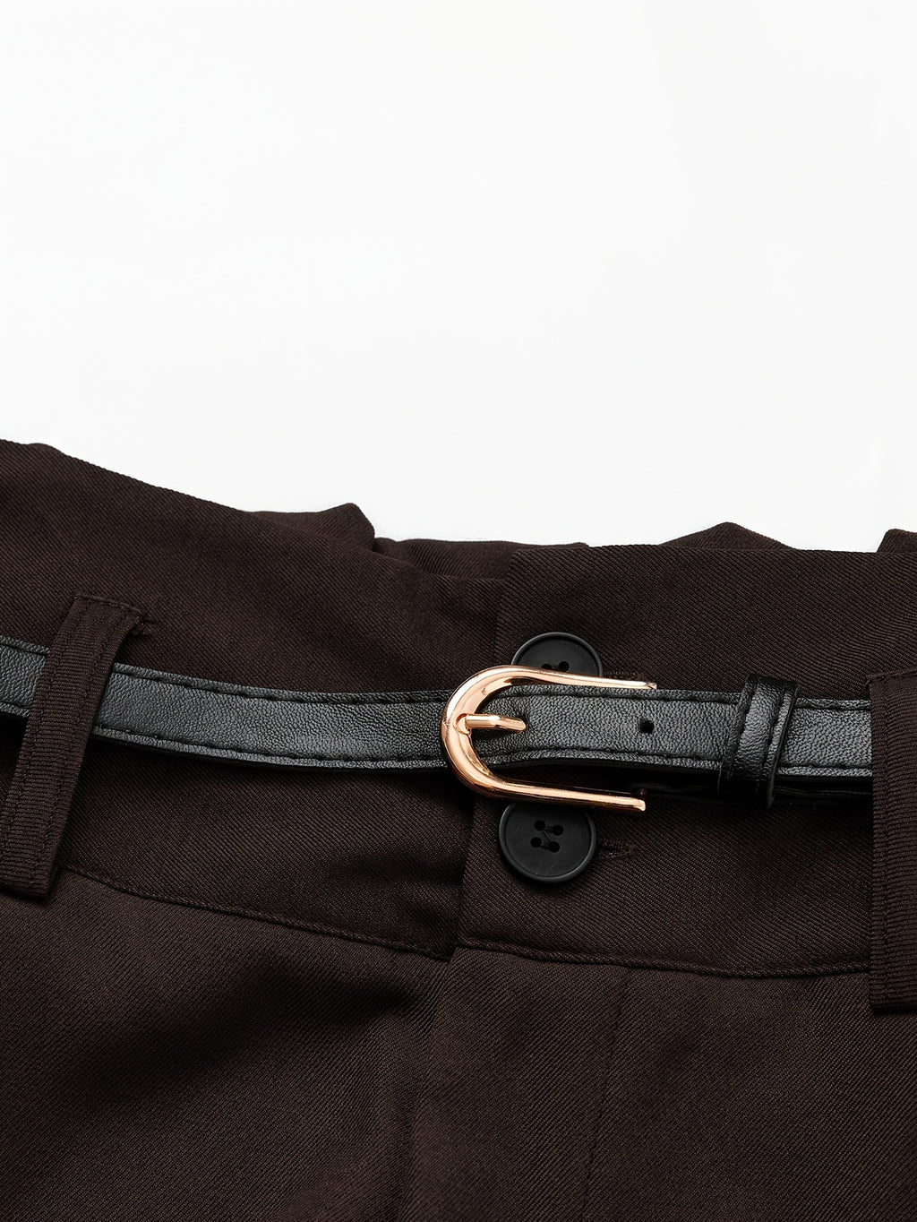 Pantalon large grande taille — Sergé brun chocolat froncé