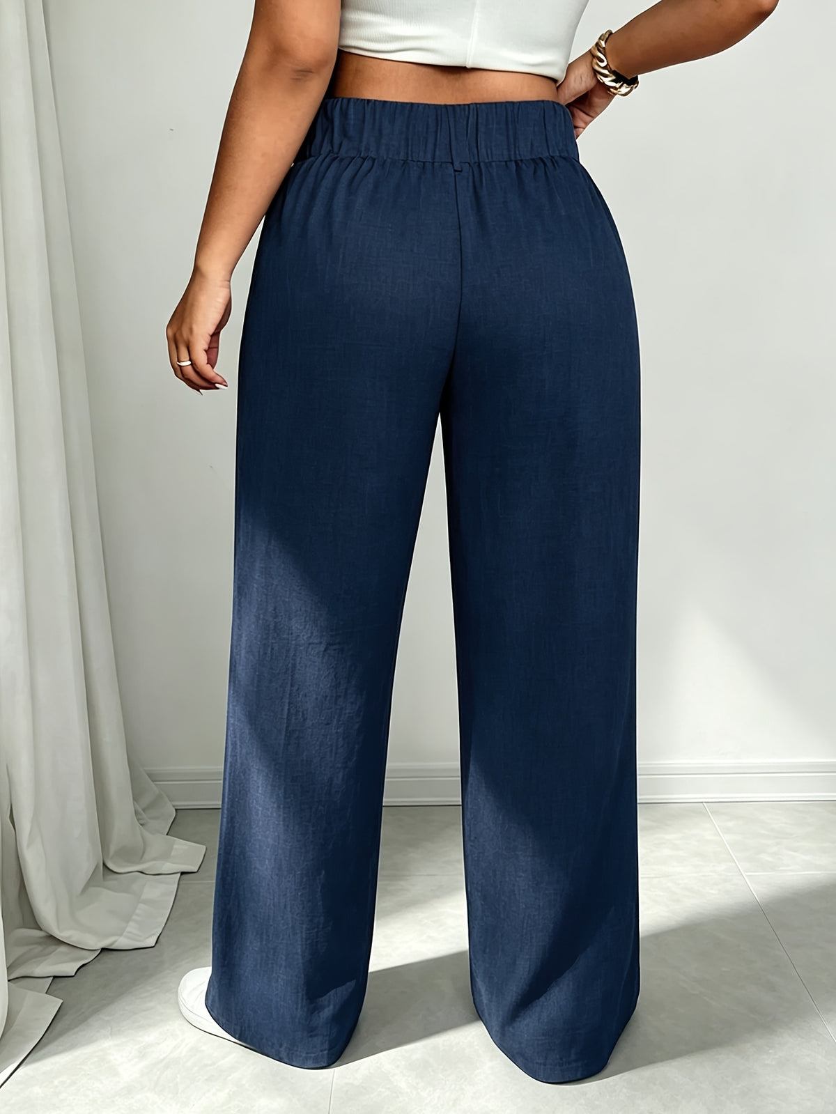 Pantalon large grande taille — Trois coloris à ceinture boutonnée