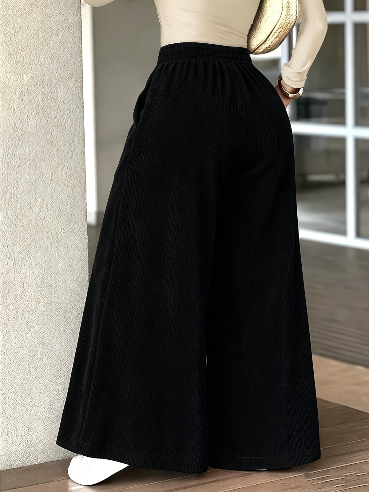 Pantalon large grande taille — Velours côtelé bleu marine