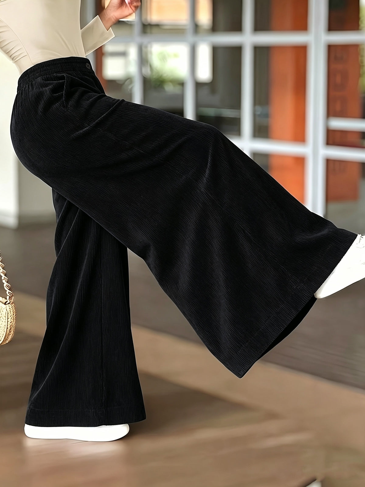 Pantalon large grande taille — Velours côtelé bleu marine