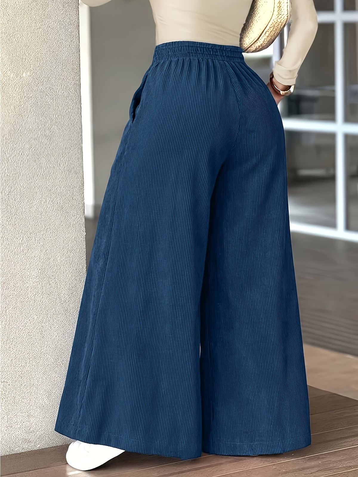 Pantalon large grande taille — Velours côtelé bleu marine