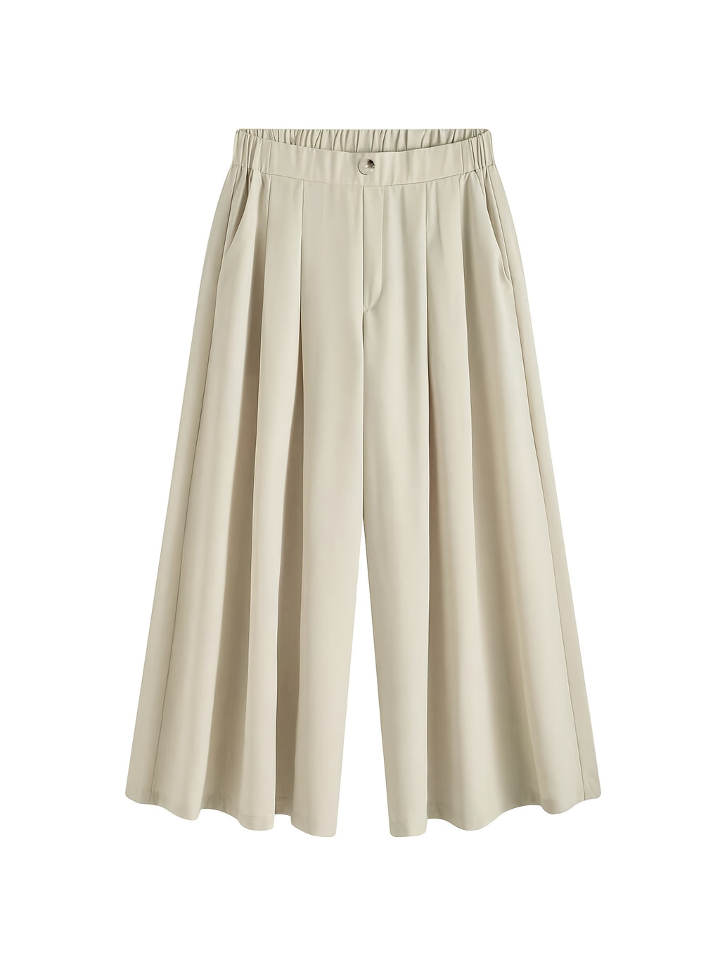 Pantalon large grande taille — Écru à plis creux, effet jupe