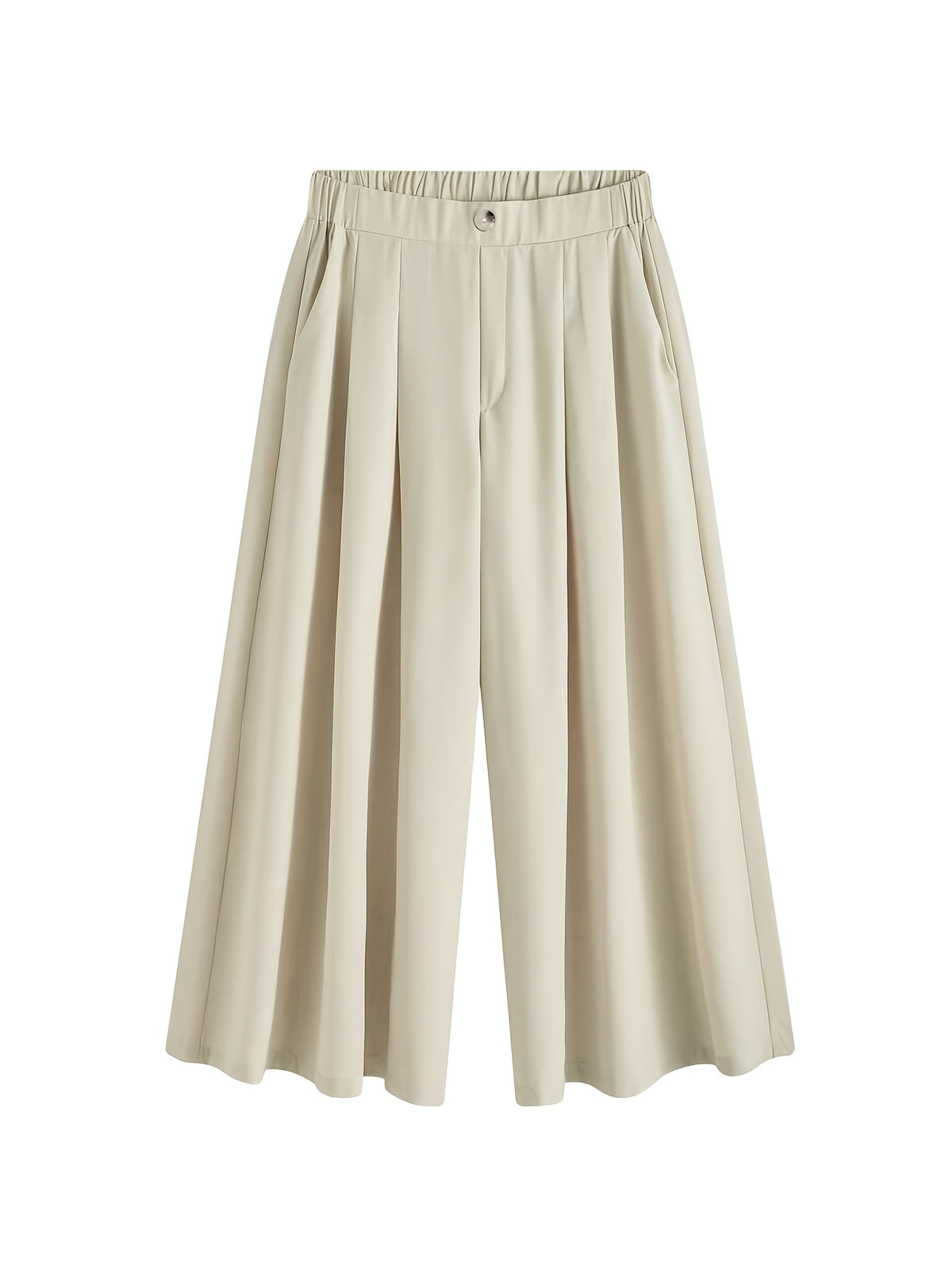 Pantalon large grande taille — Écru à plis creux, effet jupe