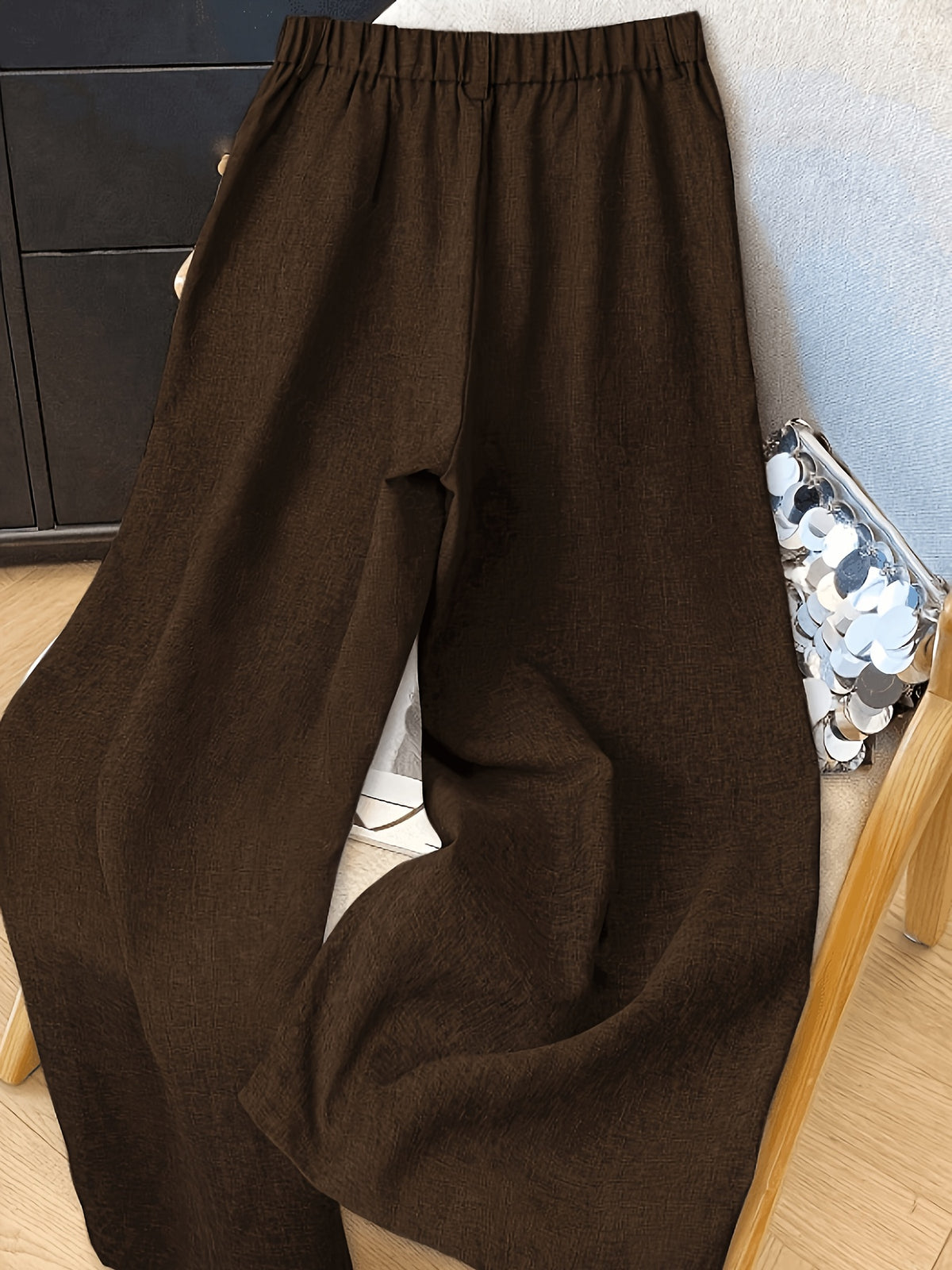 Pantalon large grande taille — Marron foncé et cinq boutons