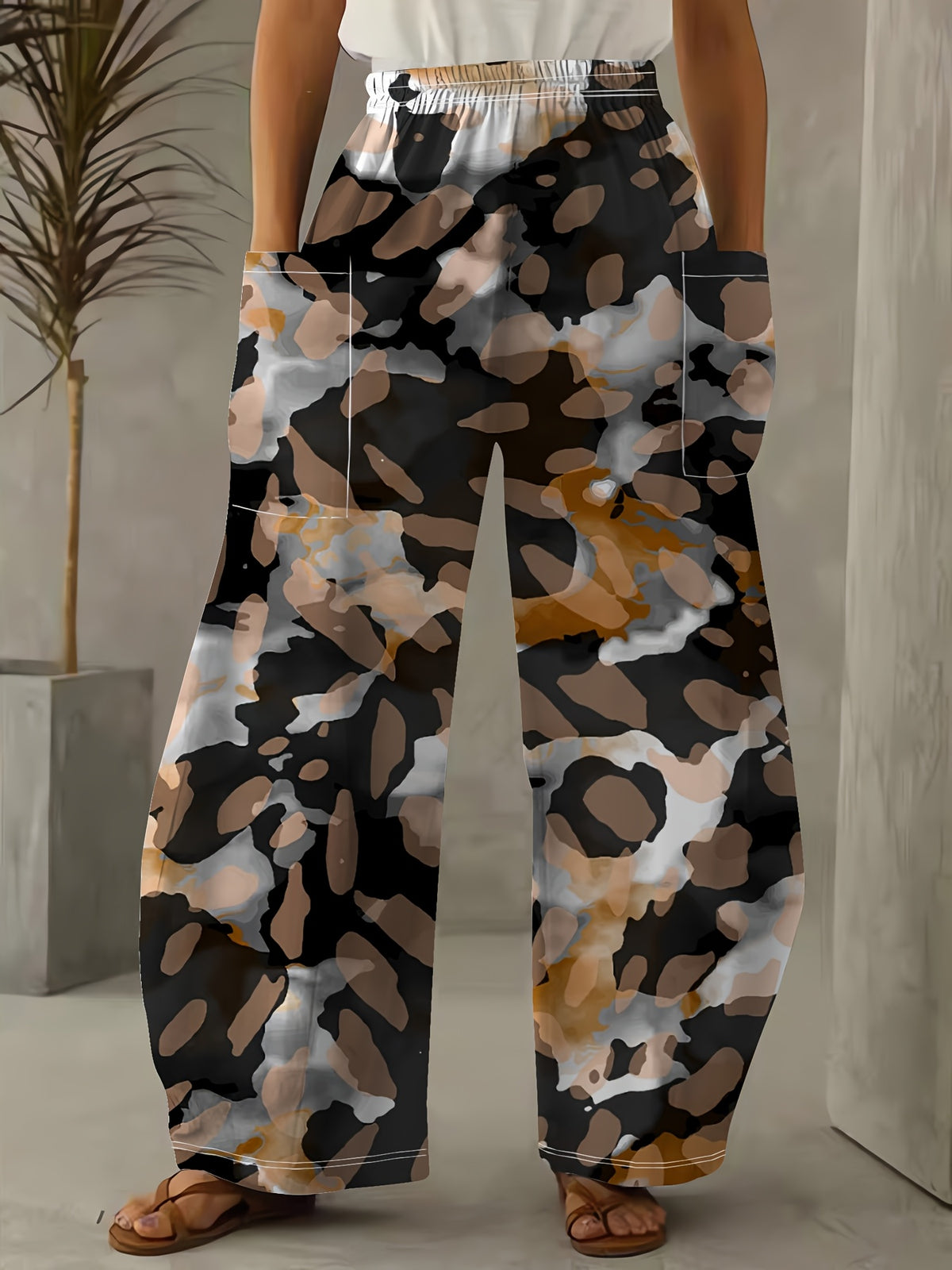 Pantalon large grande taille — Camouflage aux tons de terre