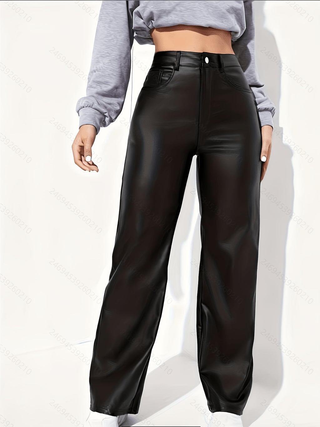Pantalon maille enduite grande taille — Coupe droite, noir