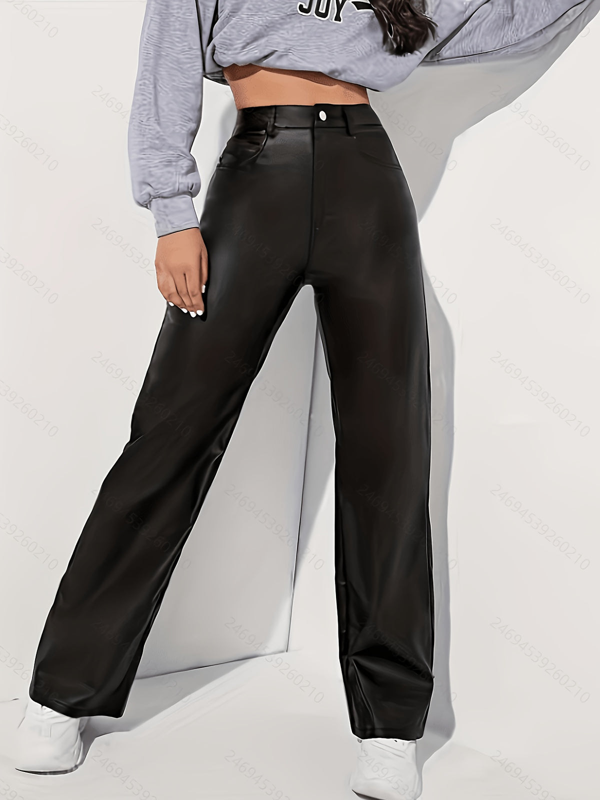 Pantalon maille enduite grande taille — Coupe droite, noir