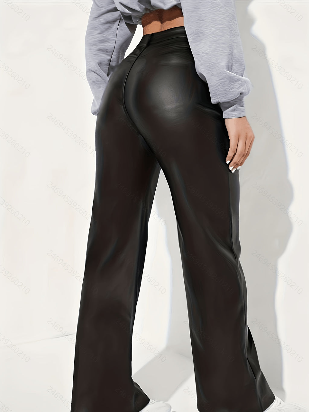 Pantalon maille enduite grande taille — Coupe droite, noir