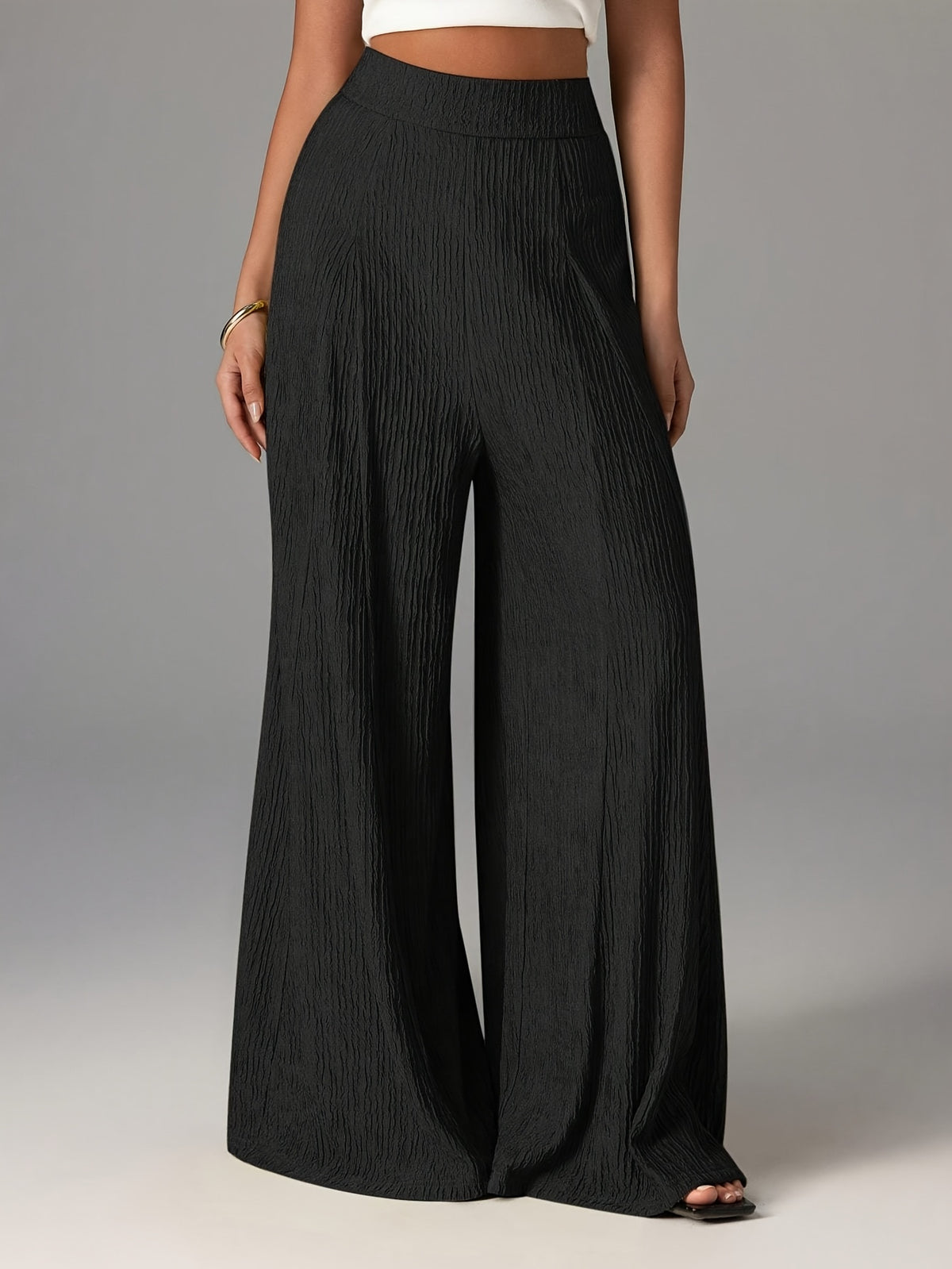 Pantalon en maille gaufrée grande taille — Jambe en corolle