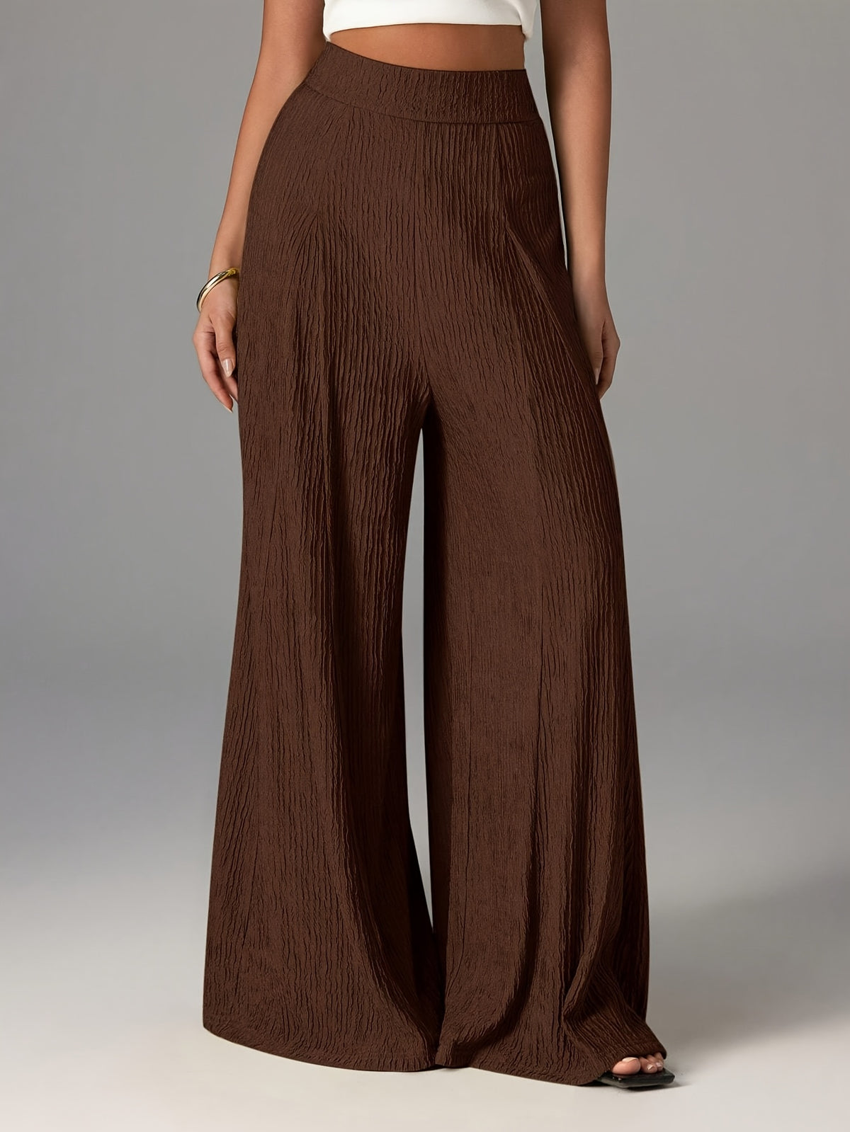 Pantalon en maille gaufrée grande taille — Jambe en corolle
