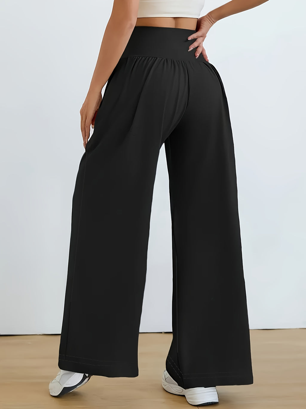 Pantalon large grande taille — Maille noire et fronces hautes