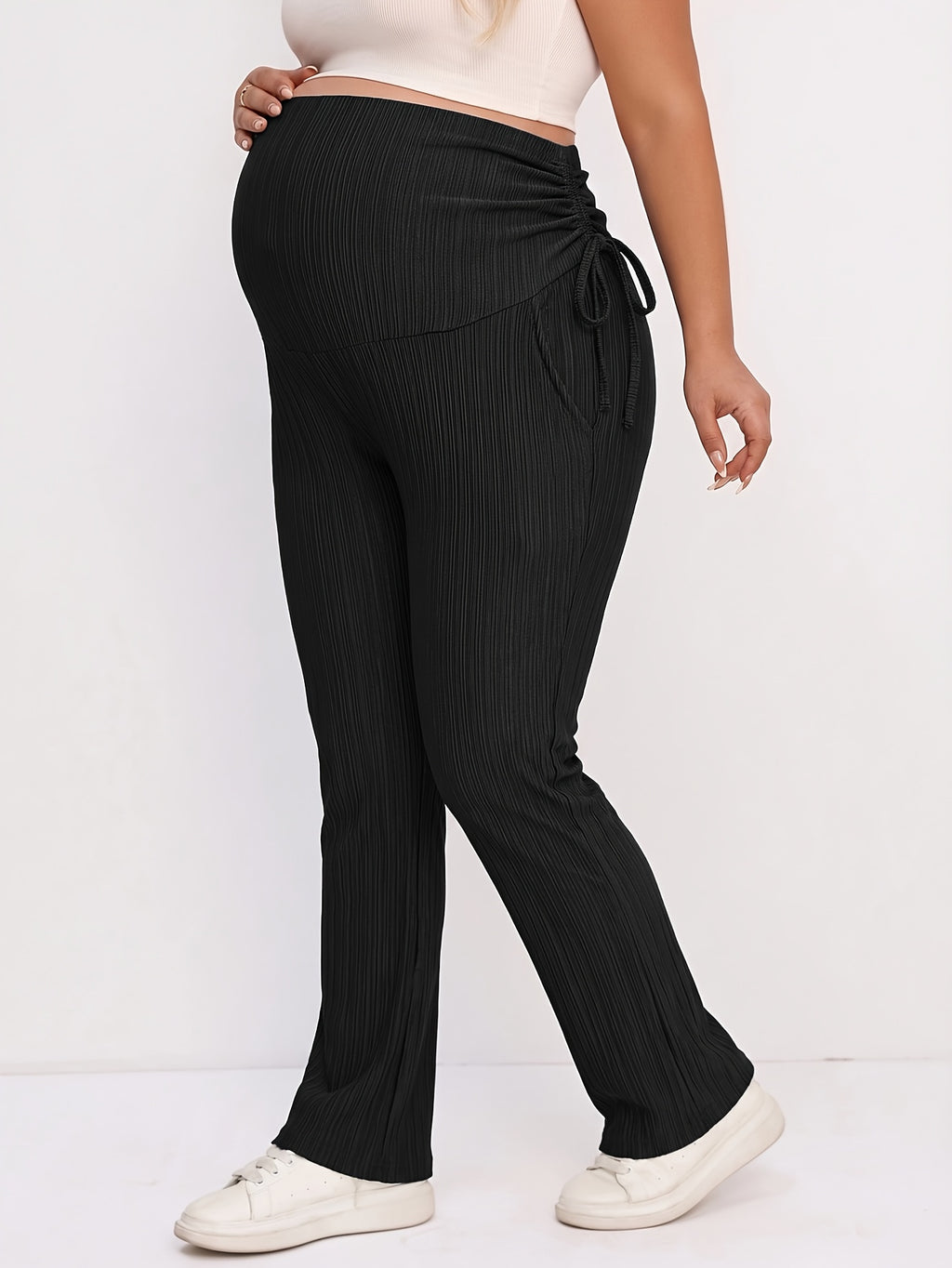 Pantalon de maternité grande taille — Maille côtelée noire