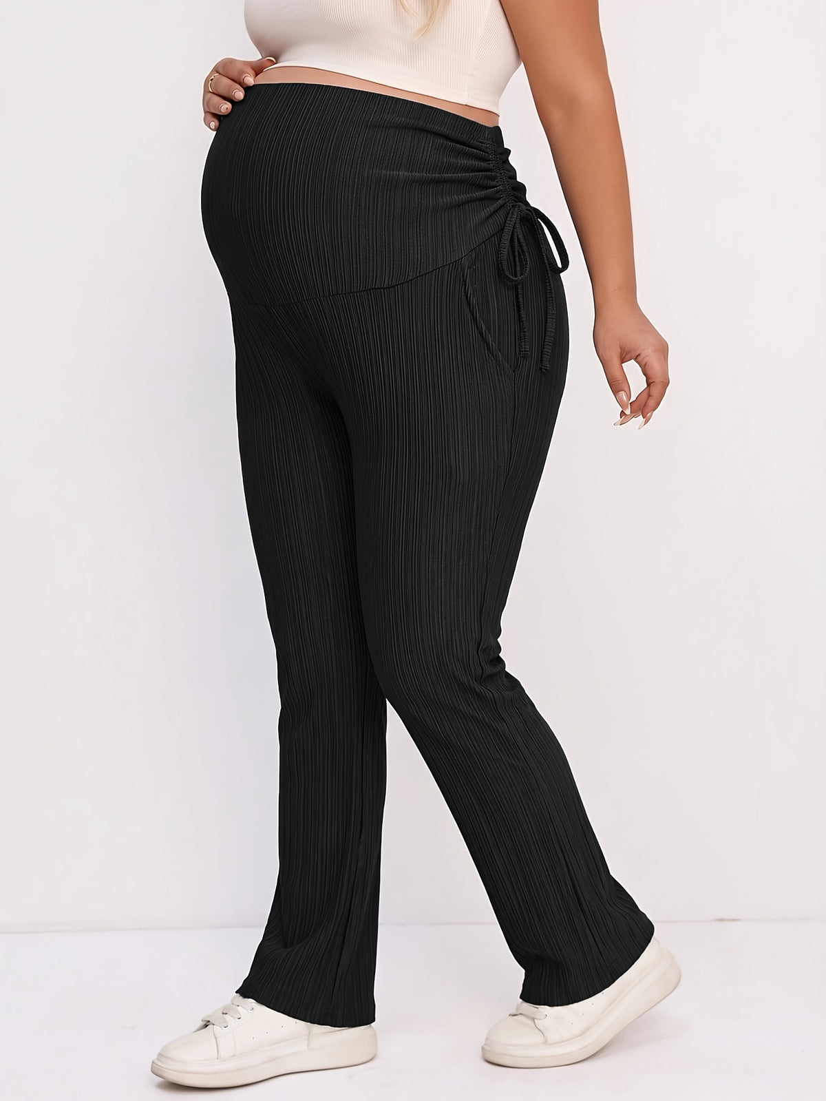 Pantalon de maternité grande taille — Maille côtelée noire